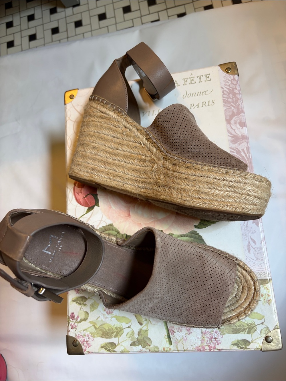 Marc Fisher Taupe Espadrille Wedge Sandals with Ankle Strap - Marc Fisher LTD